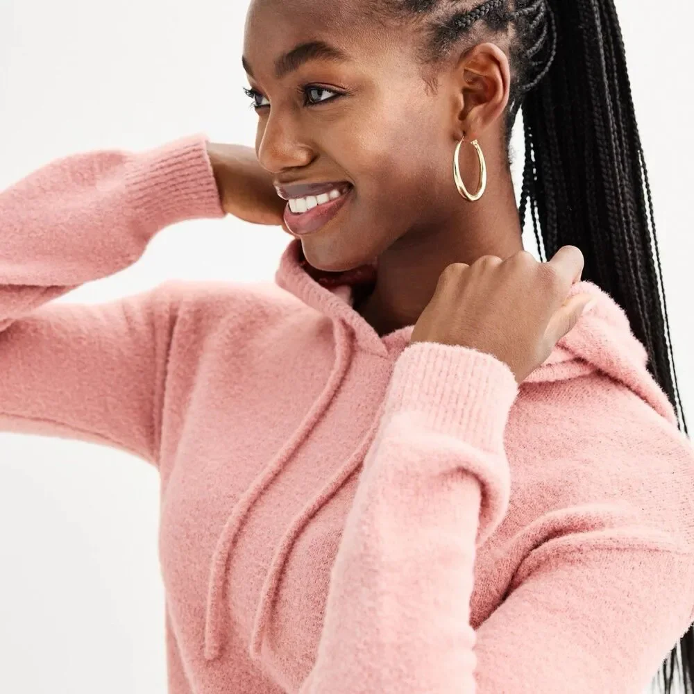 SO Juniors Hoodie XL Pink Eyelash Plush Yard Blush Crop Loungewear Womens NWT